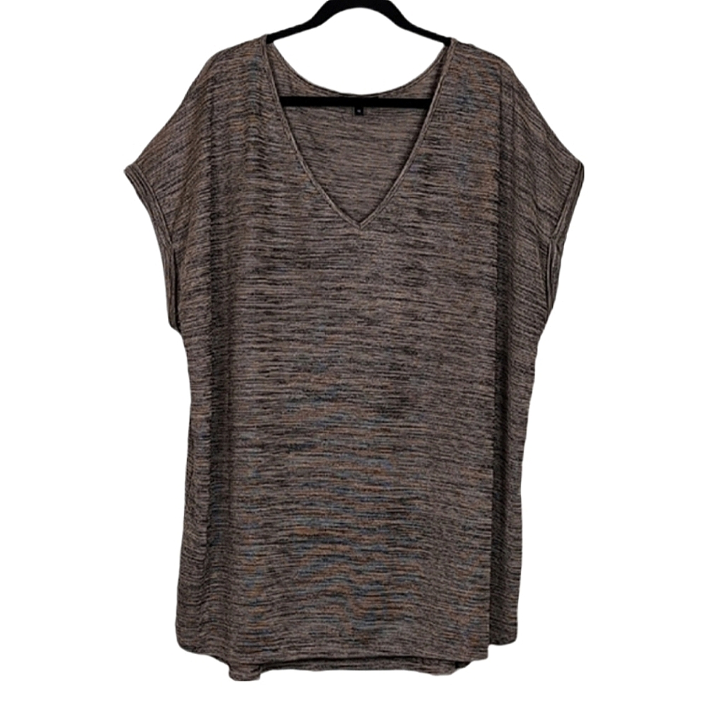 George Relaxed Tunic Top Womens Plus Size 4X Brown Vneck Short Sleeve